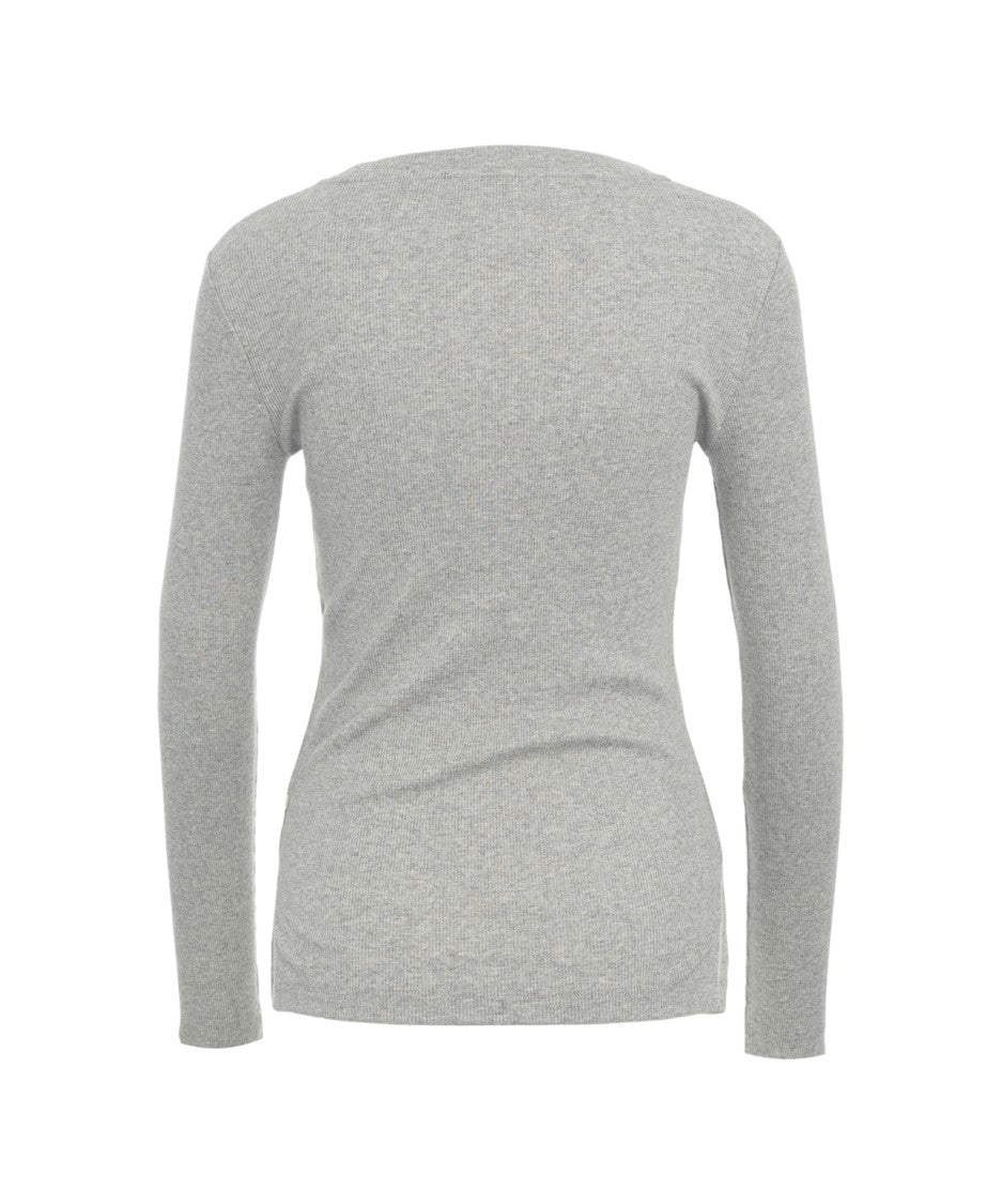 Closed Ribbed Long-Sleeve T-Shirt With Contrast Trim