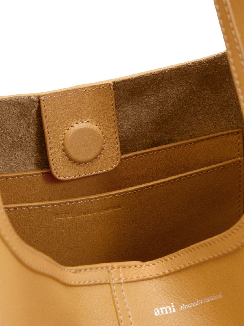 Ami Paris Honey Leather Embossed Logo Shoulder Bag