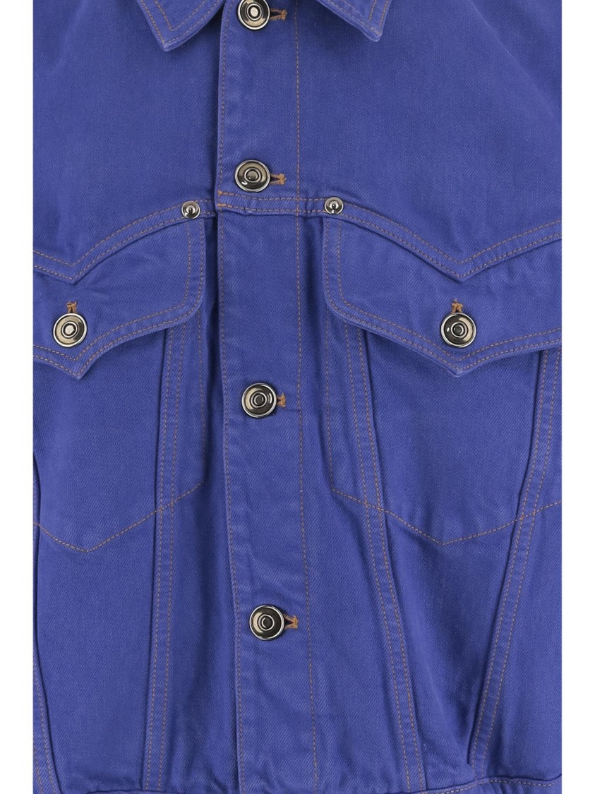 Versace Cropped Cotton Denim Jacket With Classic Collar And Button Closure