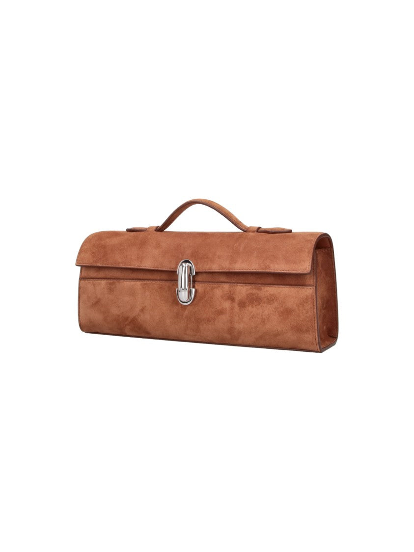 Savette Brown Symmetry Slim Top-Handle Suede Pouch