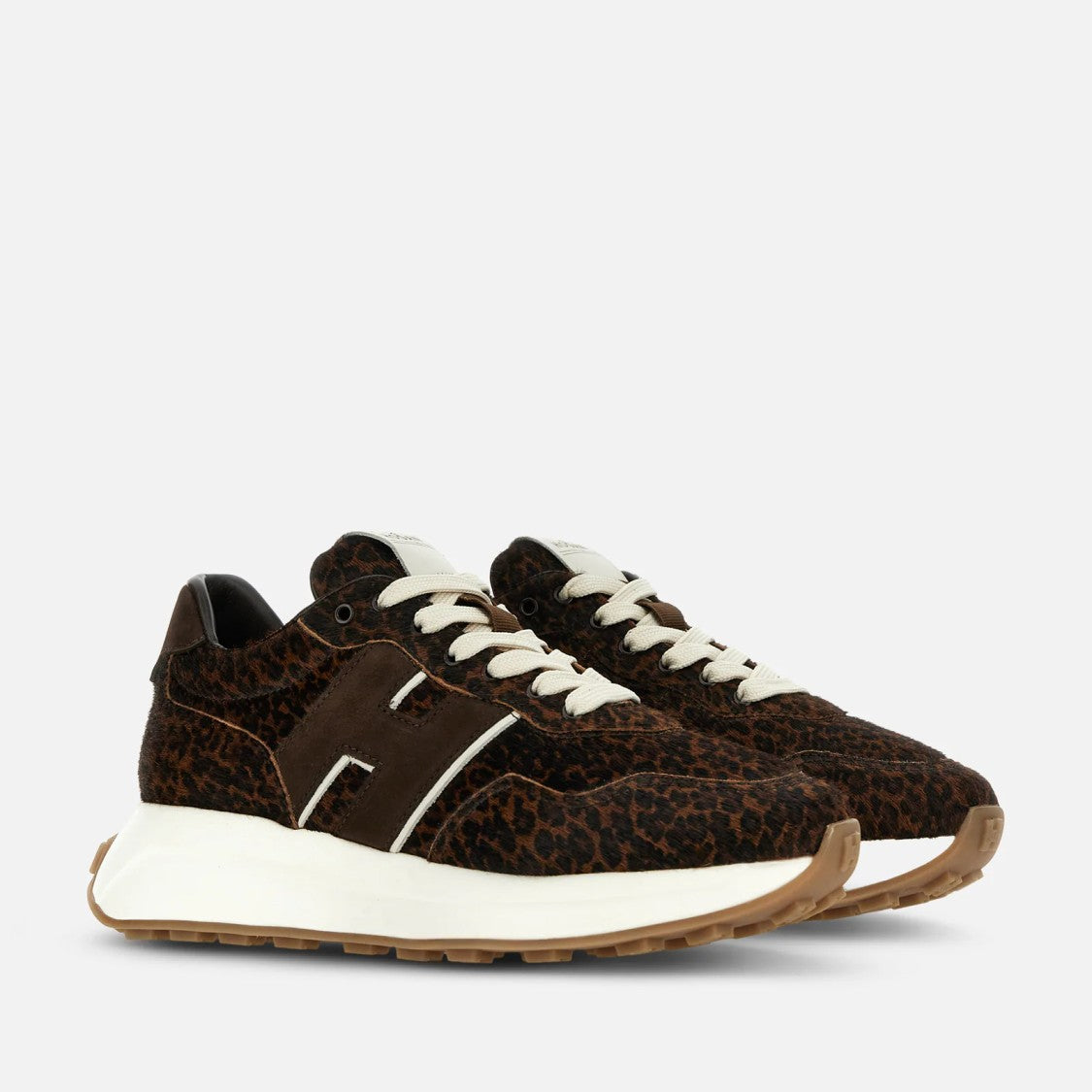 Hogan Leopard Print Dark Brown Suede Sneakers