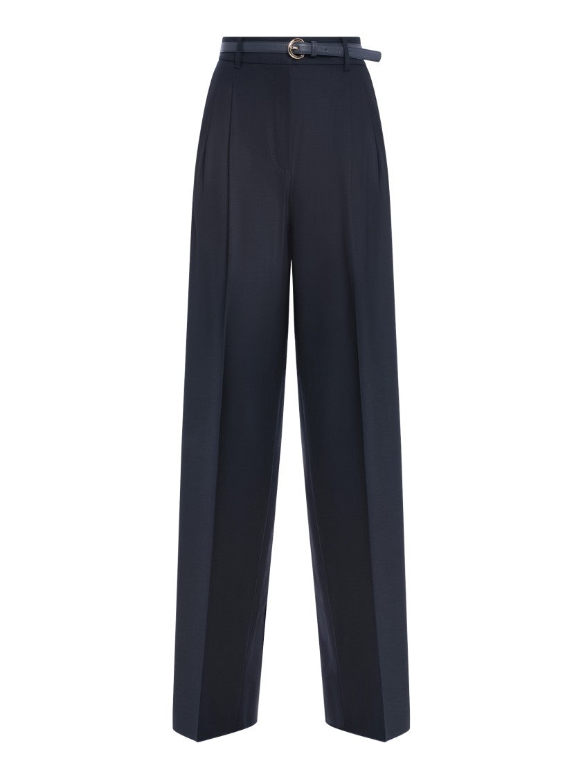 Max Mara Tailored Blue Stretch Wool Twill Trousers