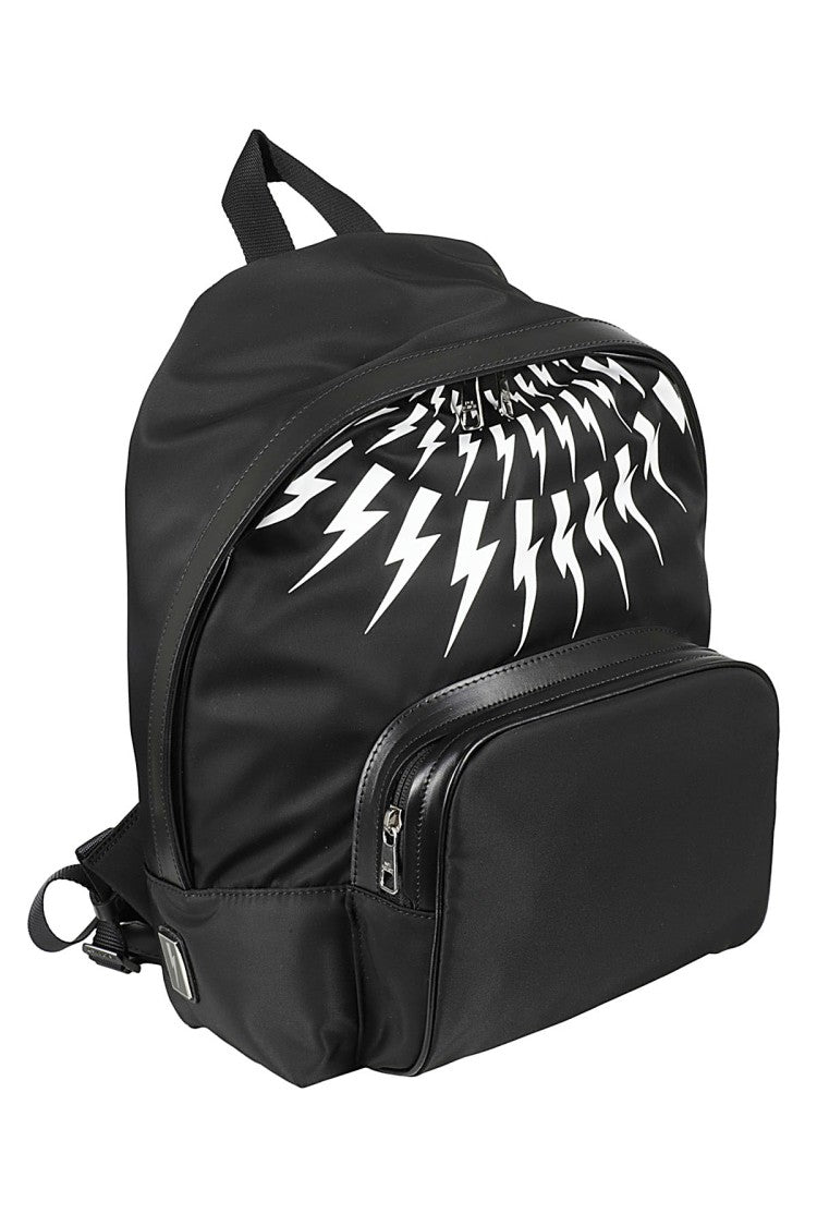 Neil Barrett Fair Isle Thunderbolt Nylon Twill Leather City Backpack