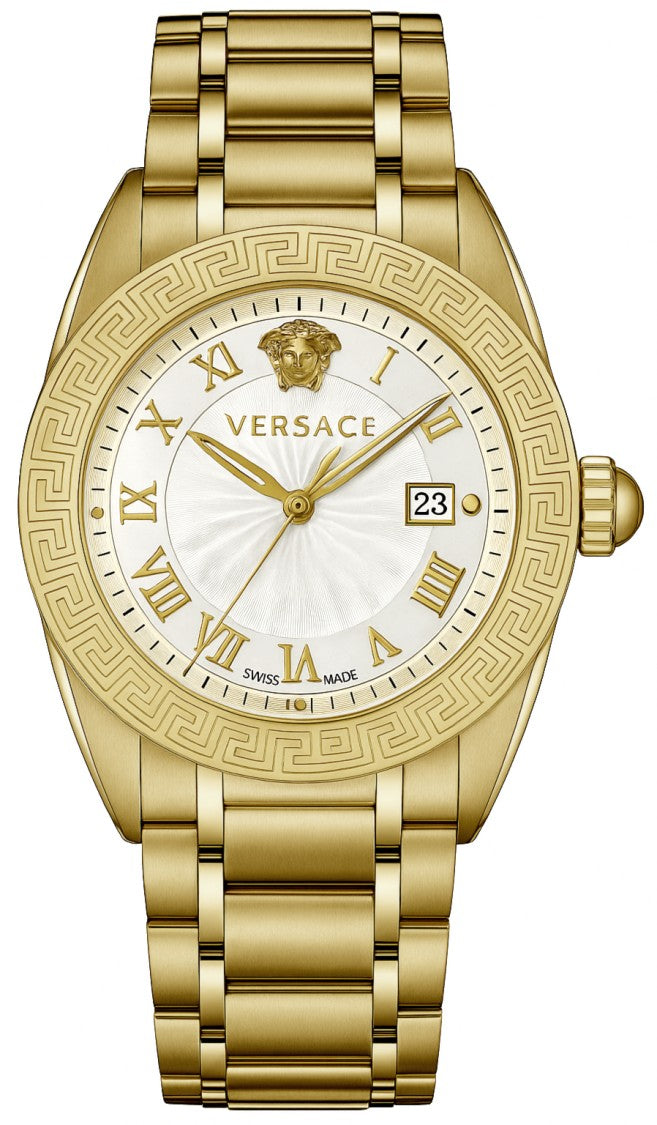 Versace V-Circle Analog Quartz Watch With Medusa Engraving And Steel Bracelet