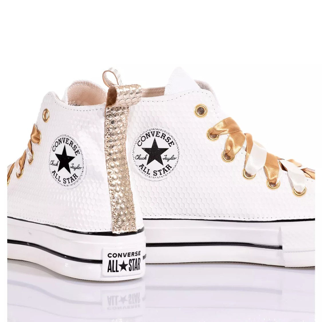 Converse White, Gold Platform Sneakers