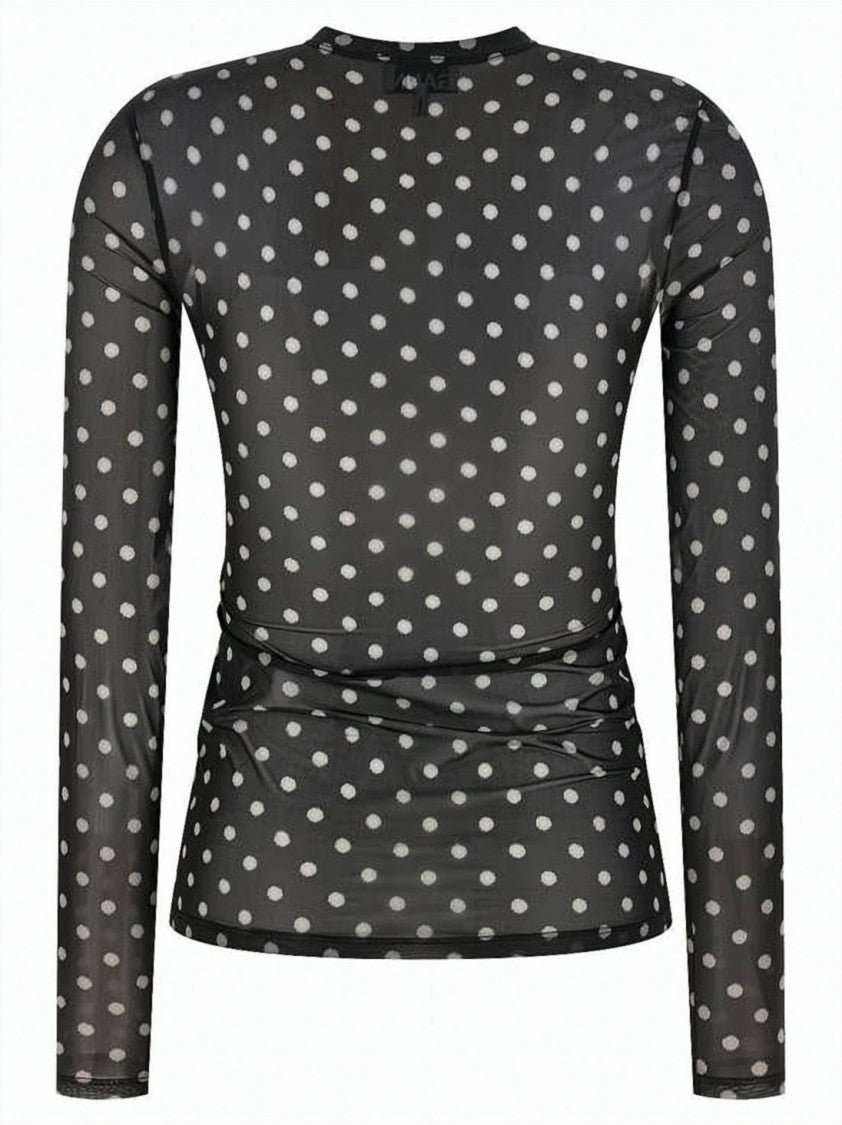 Ganni Sheer Long-Sleeve Top With All-Over Polka Dot Pattern