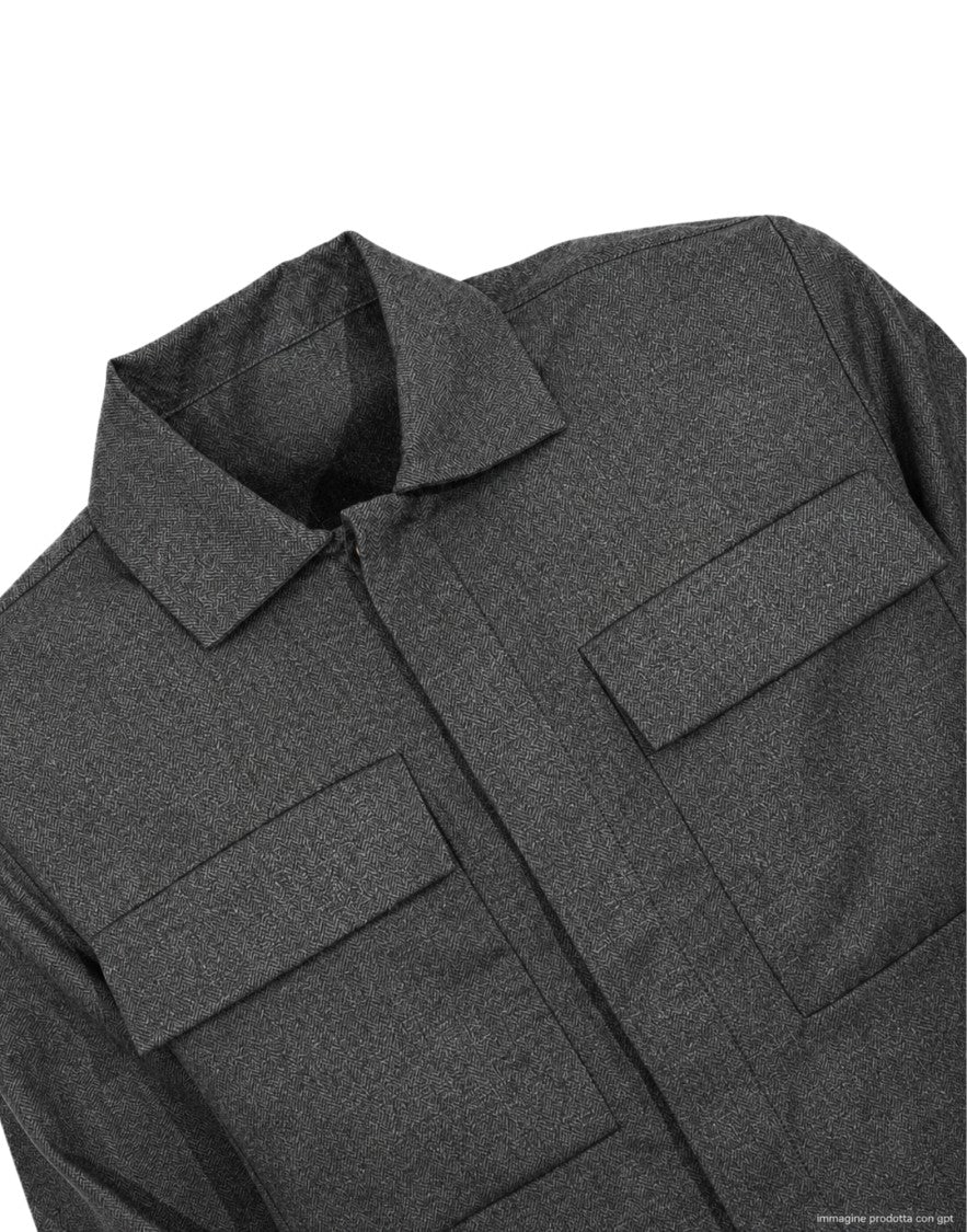 Nine In The Morning Grey Freud Wool-Blend Flap Pocket Overshirt