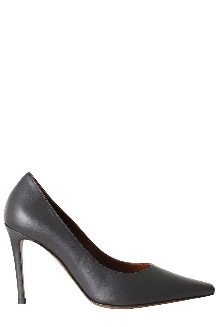Roberto Festa Gray Glossy Pointed Toe Tapered Heel Bride95 Leather Pumps