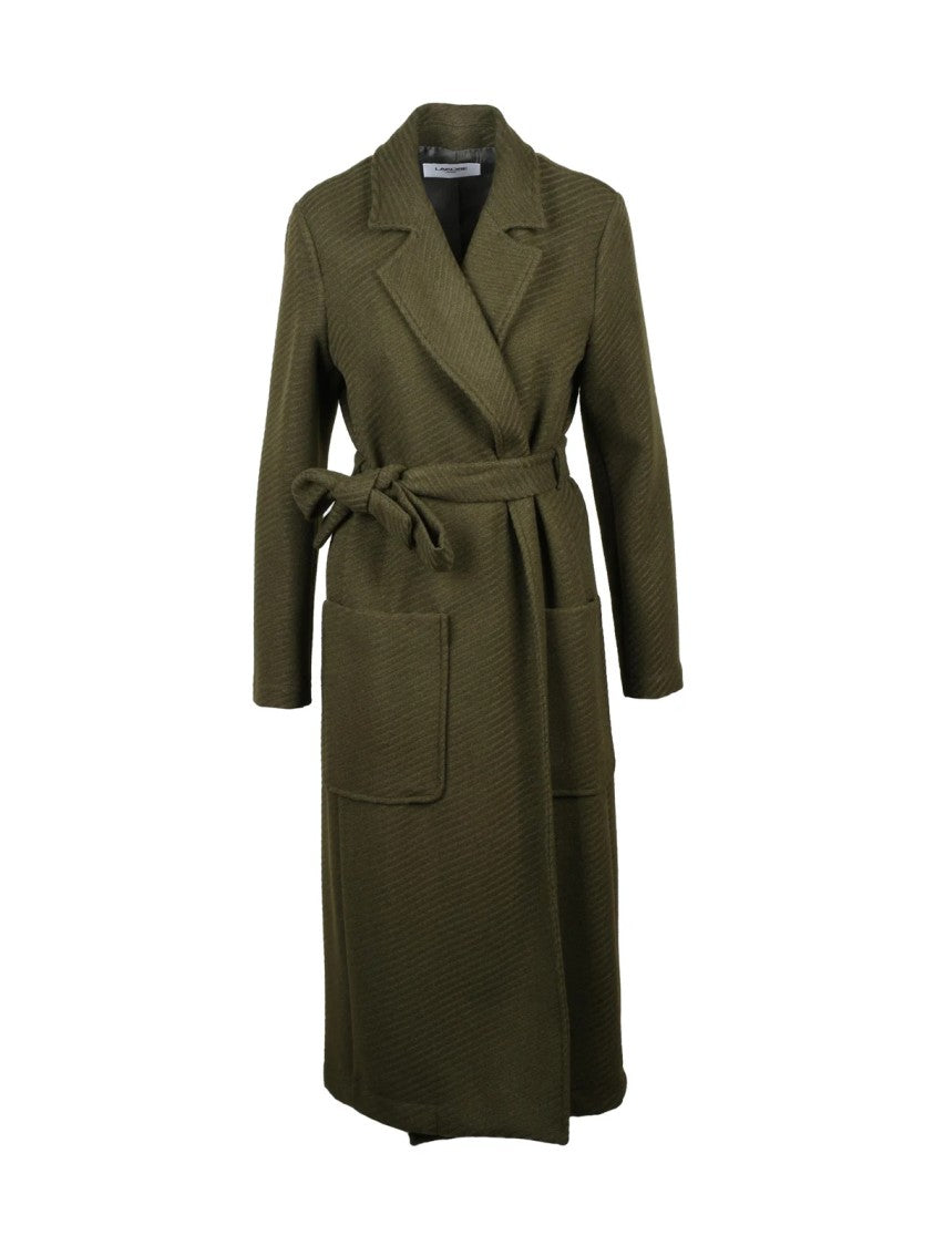Lakore Green Belted Wool-Blend Long Coat