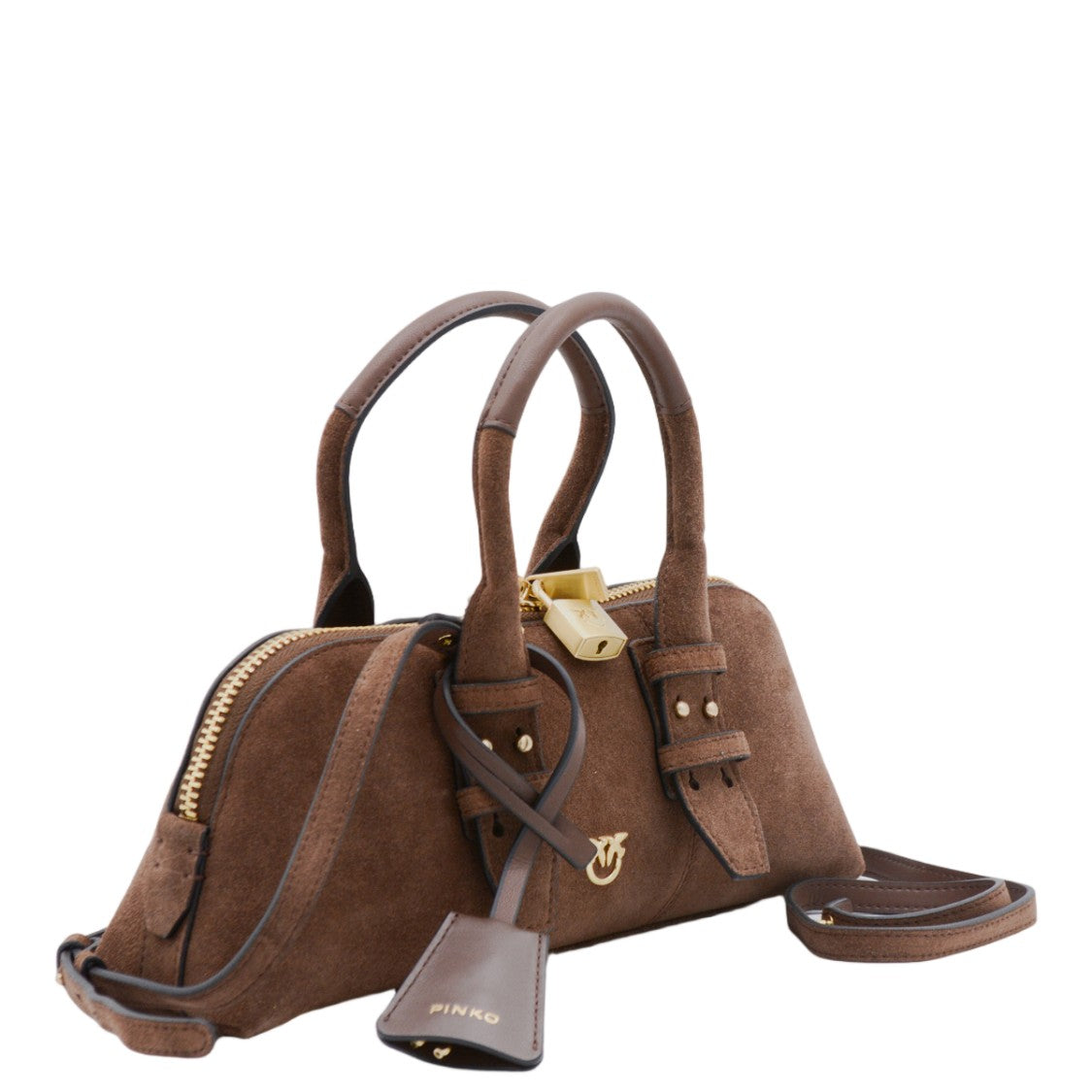 Pinko Brown Elongated Suede Gold-Tone Hardware Shoulder Bag