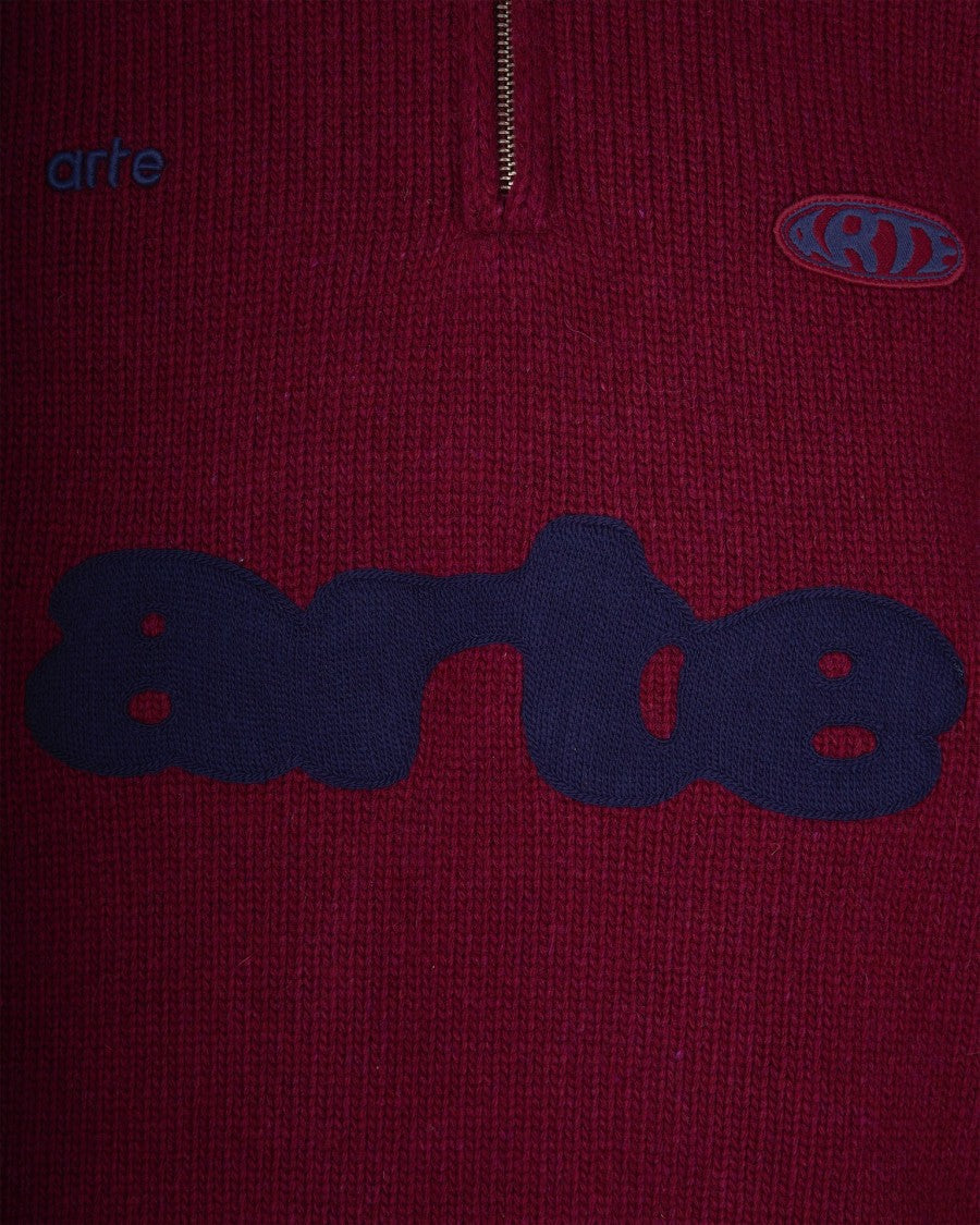 Arte Antwerp Bordeaux Knitted Wool Blend Polo Sweater