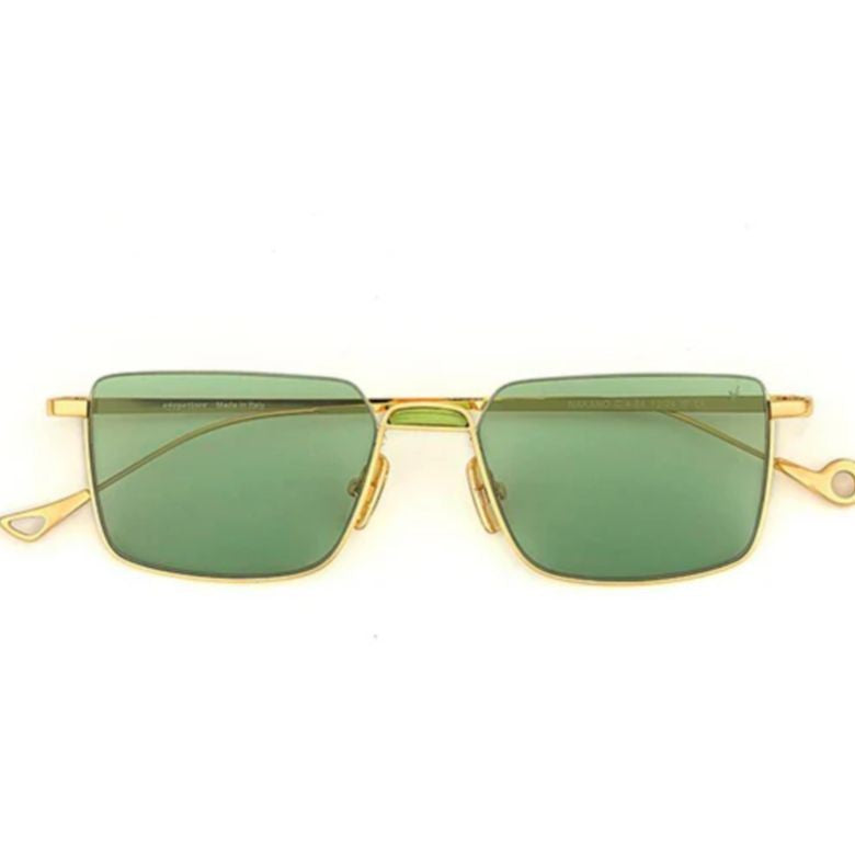 Eyepetizer Nakano C.4-64 Rectangular Gold Metal Sunglasses With Muted Green Lenses