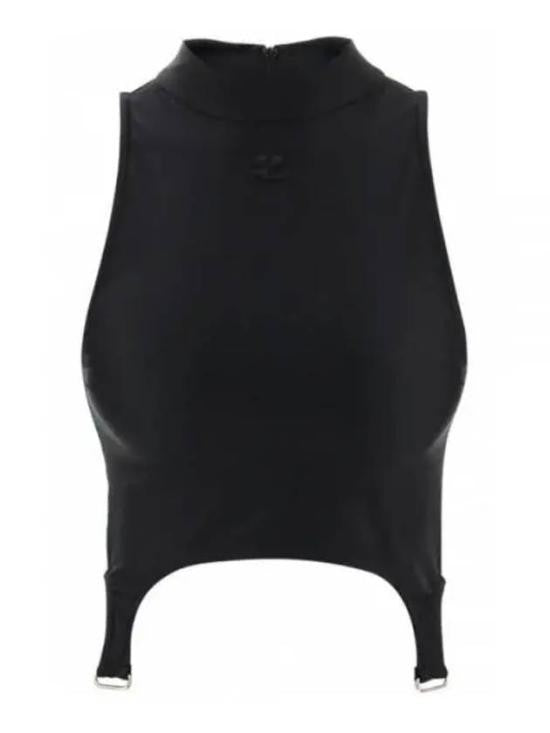 Courrèges Fitted Black Sleeveless Top With High Neckline