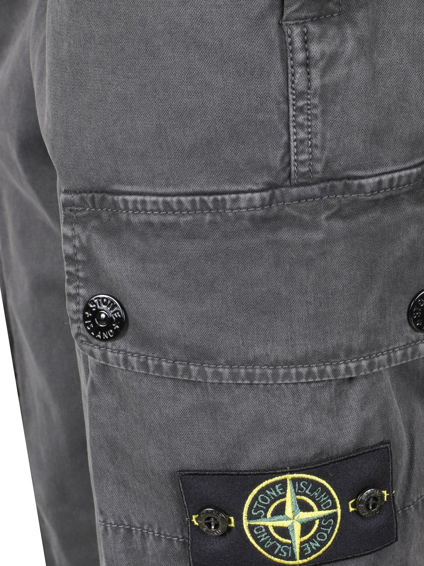 Stone Island Slim Fit Grey Trousers With Cargo Pockets And Logo Detailing