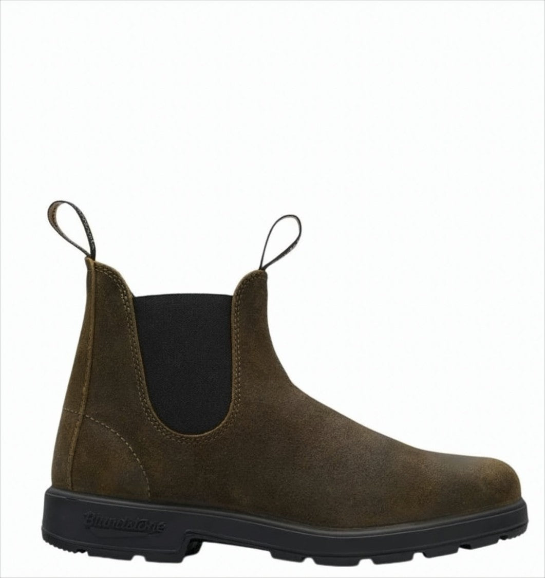 Blundstone Ankle-High Olive Boots With Waxed Suede