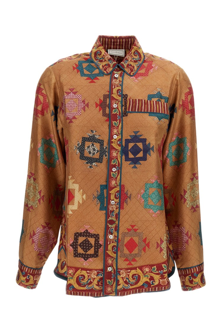 Pierre-Louis Mascia Multicolor Tapestry Print Silk Twill Long-Sleeve Shirt