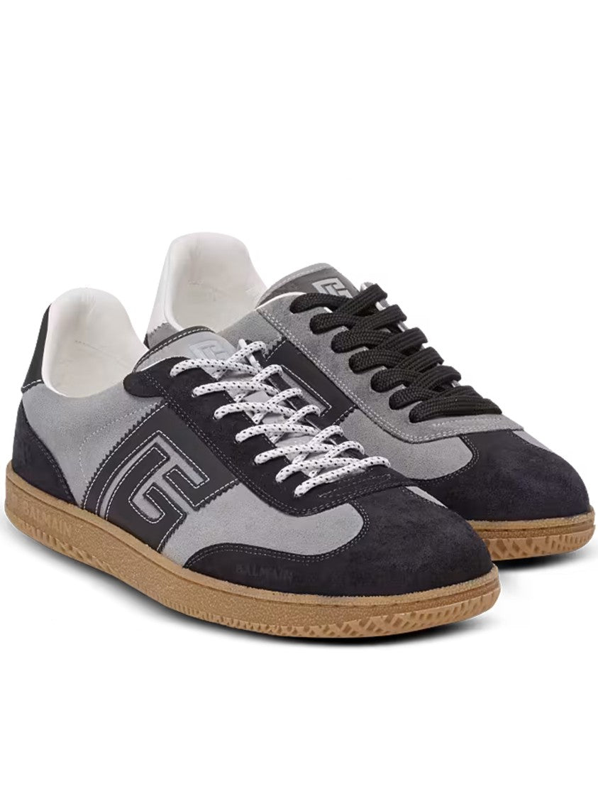 Balmain Grey Low Top Suede Panel Sneakers