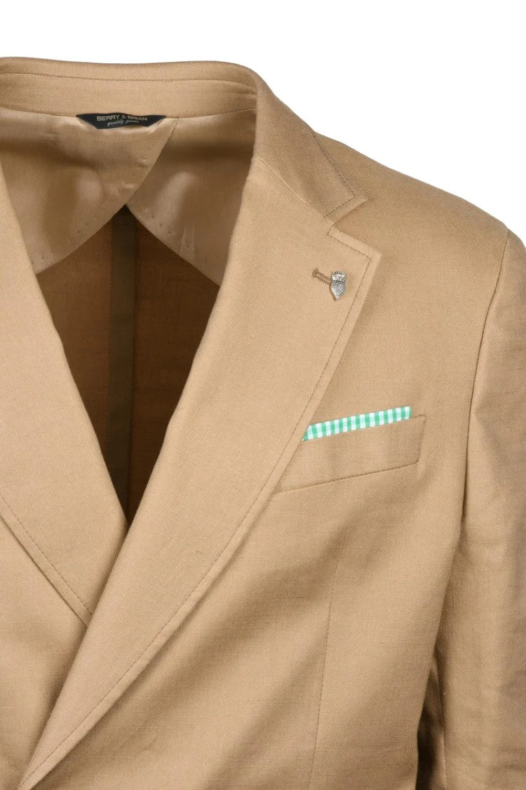 Berry & Brian Double-Breasted Jacket Linen Cotton Blend - Beige