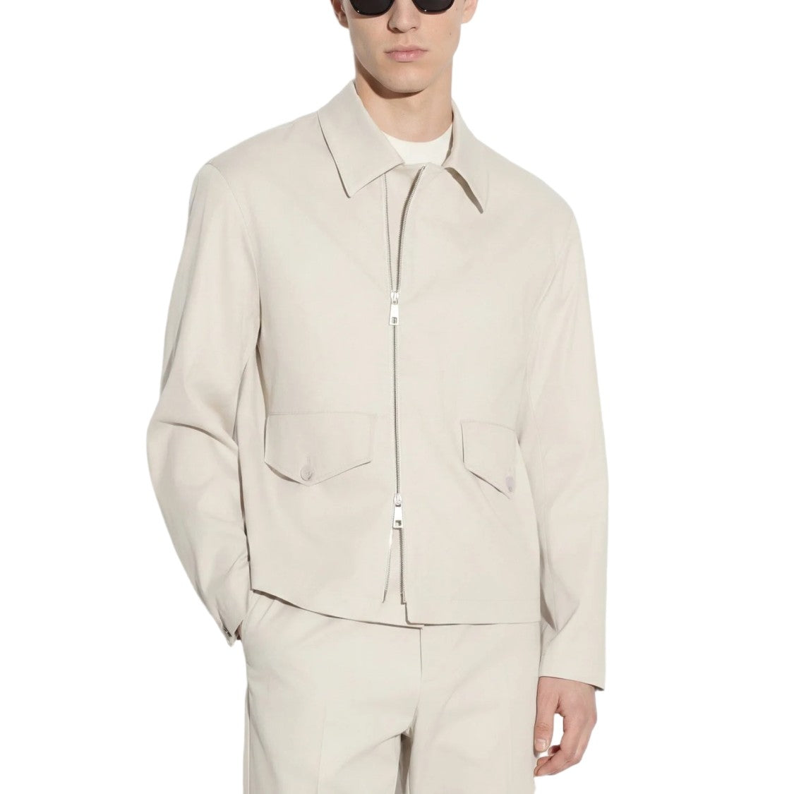 Paolo Pecora Cotton-Lyocell Off-Center Zipper Functional Casual Jacket