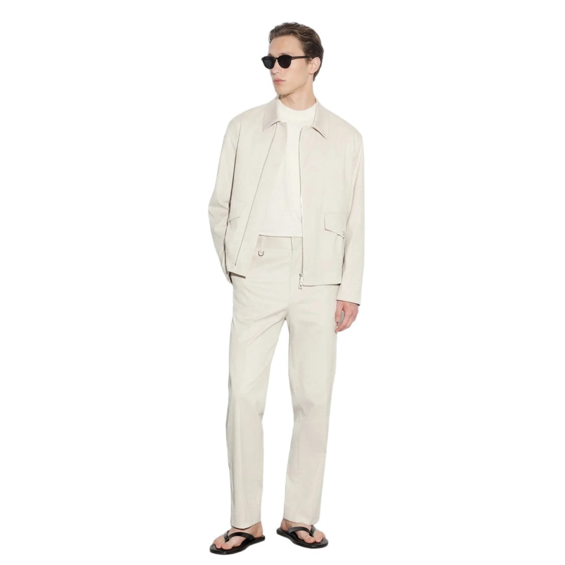 Paolo Pecora Cotton-Lyocell Off-Center Zipper Functional Casual Jacket