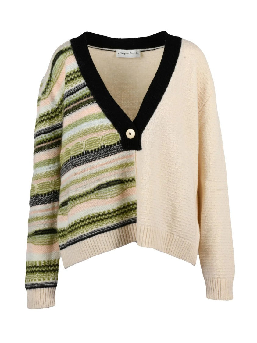 Pdr Phisique Du Role V-Neck Asymmetrical Knit Sweater With Textured Stripes