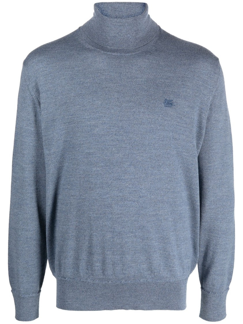 Etro High-Neck Casual Sweater In Blue Wool