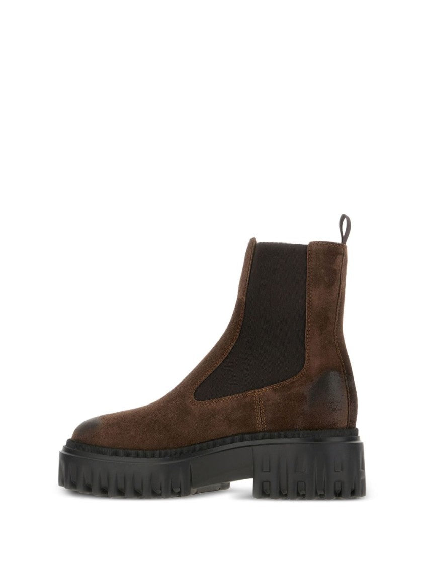 Hogan Brown Suede Ankle Boots With Lug Sole