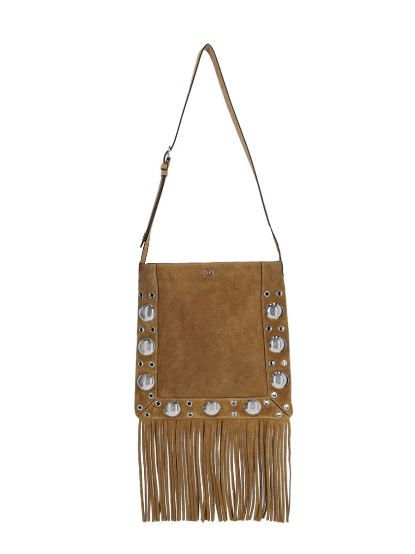 Valentino Garavani Suede Shoulder Bag With Silver Studs