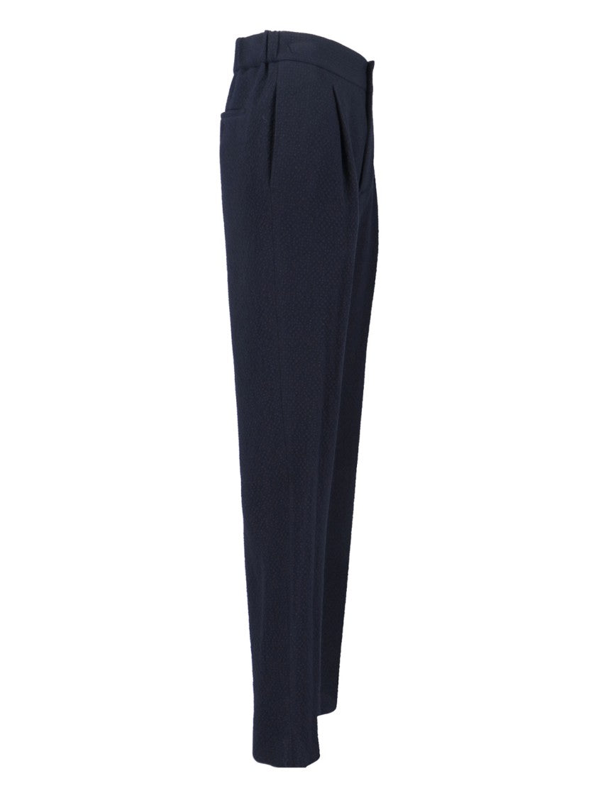 Giorgio Armani Textured Navy Virgin Wool Trousers With Straight Leg