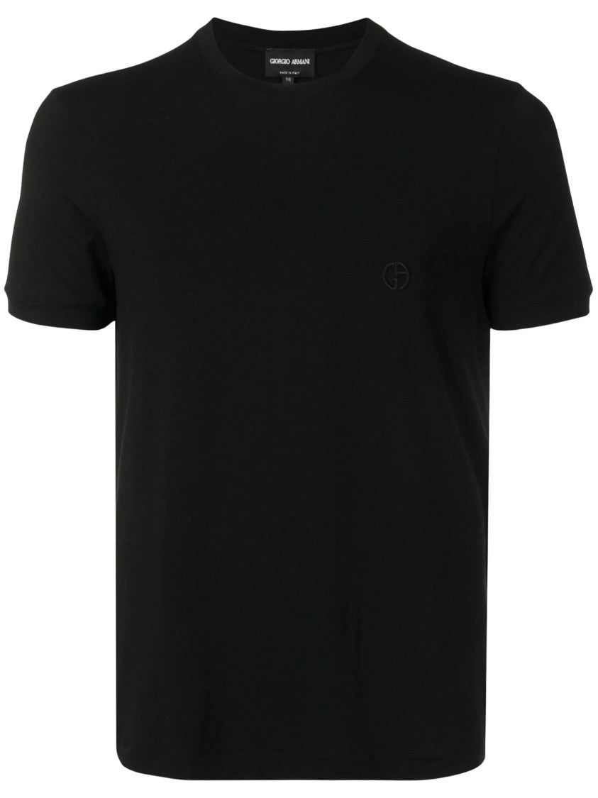 Giorgio Armani Black Minimalist Embroidered Viscose T-Shirt