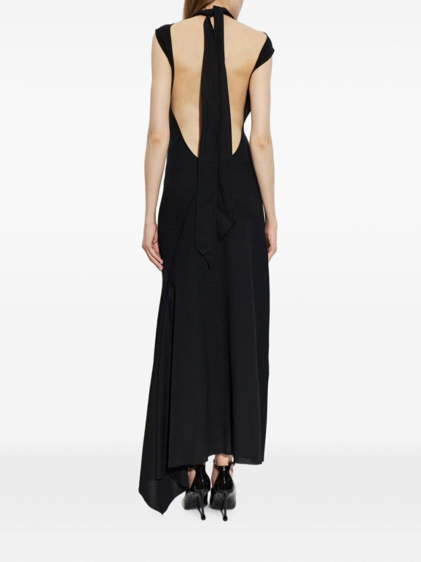 The Attico Black Floor-Length Asymmetrical Open Back Dress
