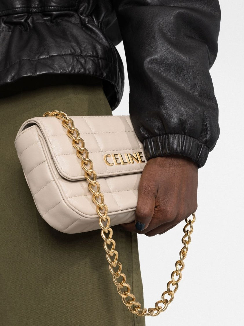 Céline Quilted Logo-Plaque Shoulder Bag
