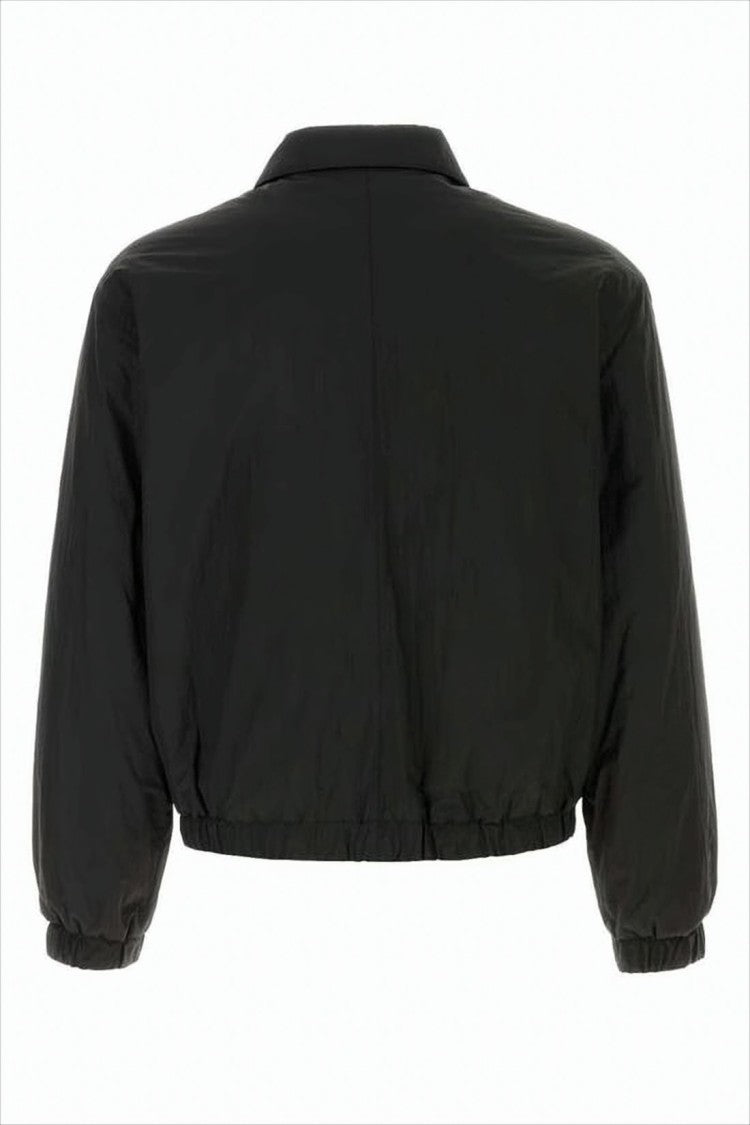 Ami Paris Cropped Matte Black Bomber Jacket With Classic Collar