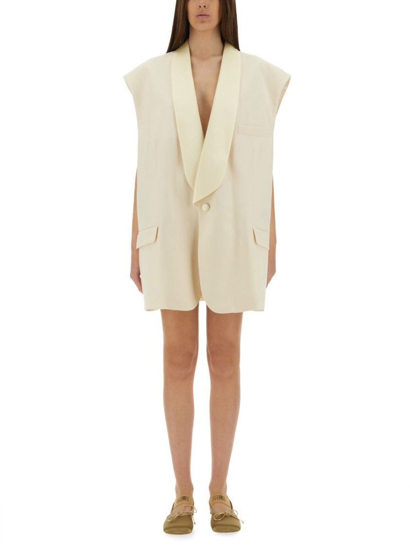 Mm6 By Maison Margiela Oversized Sleeveless Jacket With Deep V-Neck And Wide Lapels
