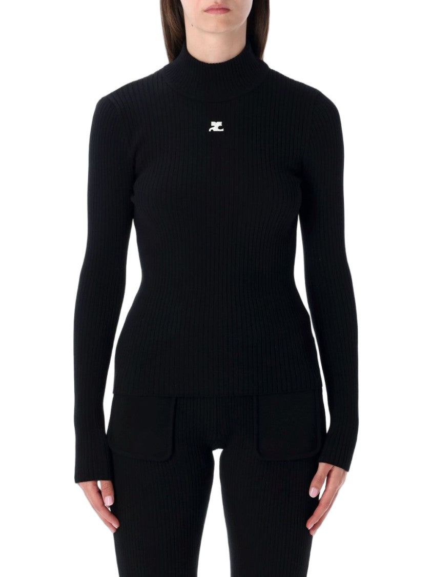 Courrèges Black Ribbed Turtleneck Sweater