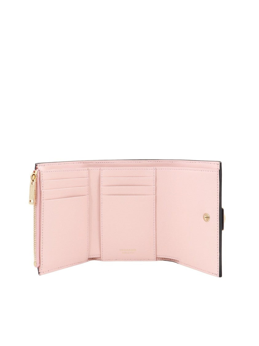 Ferragamo Sleek Calfskin Wallet With Gold-Tone Clasp