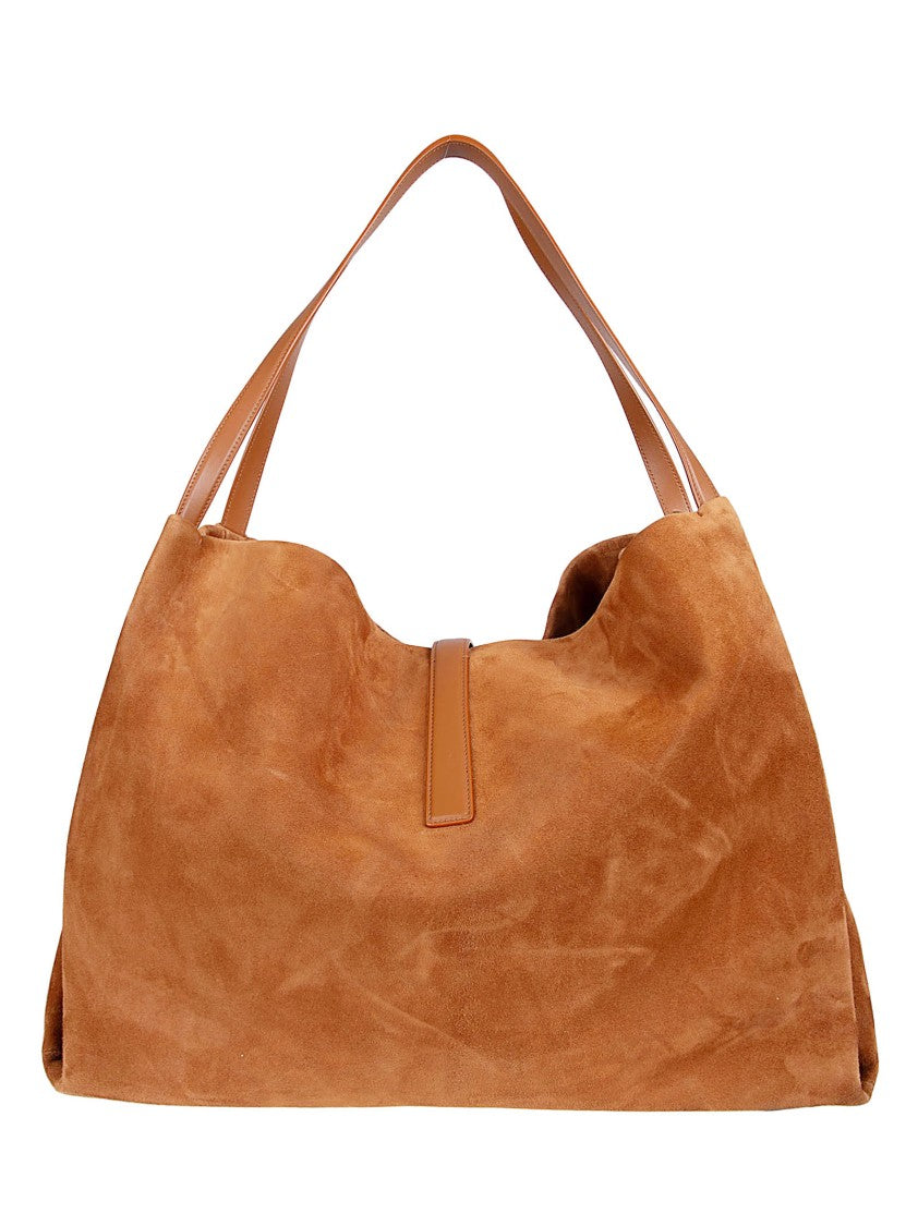 Ferragamo Medium Suede Leather Tote Bag With Gold-Tone Hardware