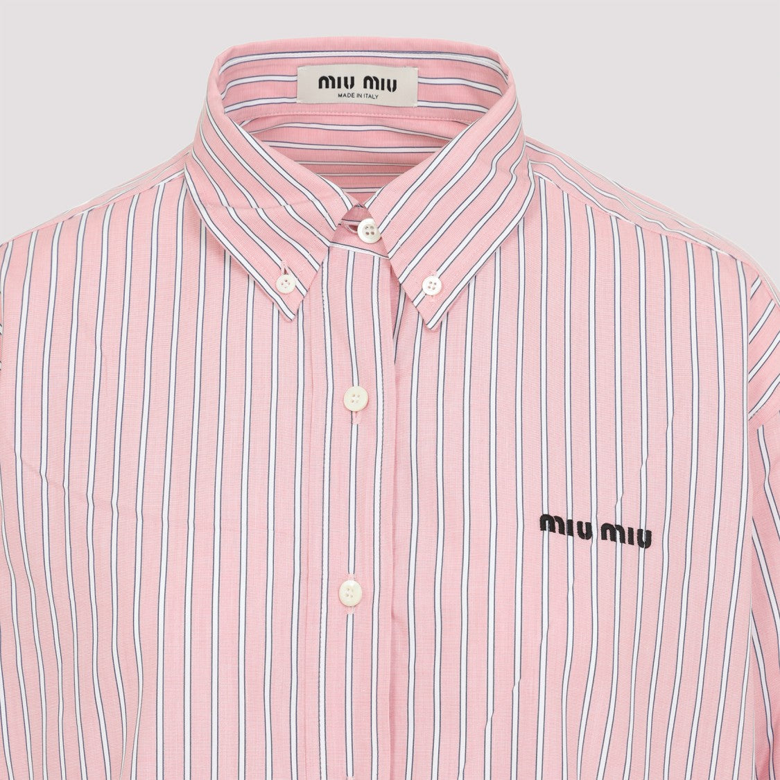 Miu Miu Classic Long-Sleeved Button-Up Shirt With Vertical Stripe Design