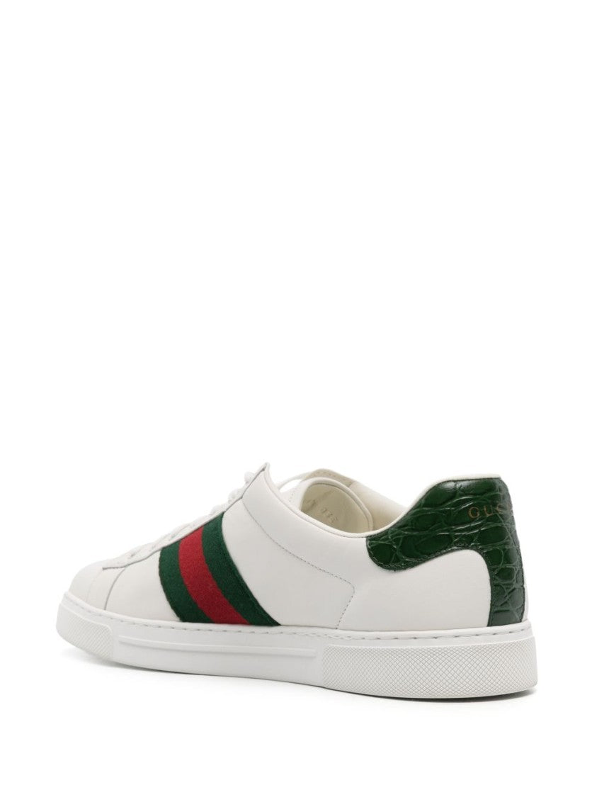 Gucci Panelled White Leather Sneakers With Signature Web Detailing