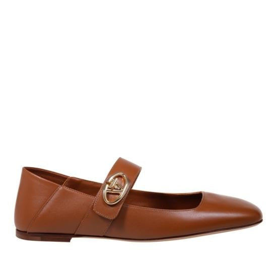 Valentino Garavani Pointed Toe Calf Leather Flats With Gold-Tone Buckle
