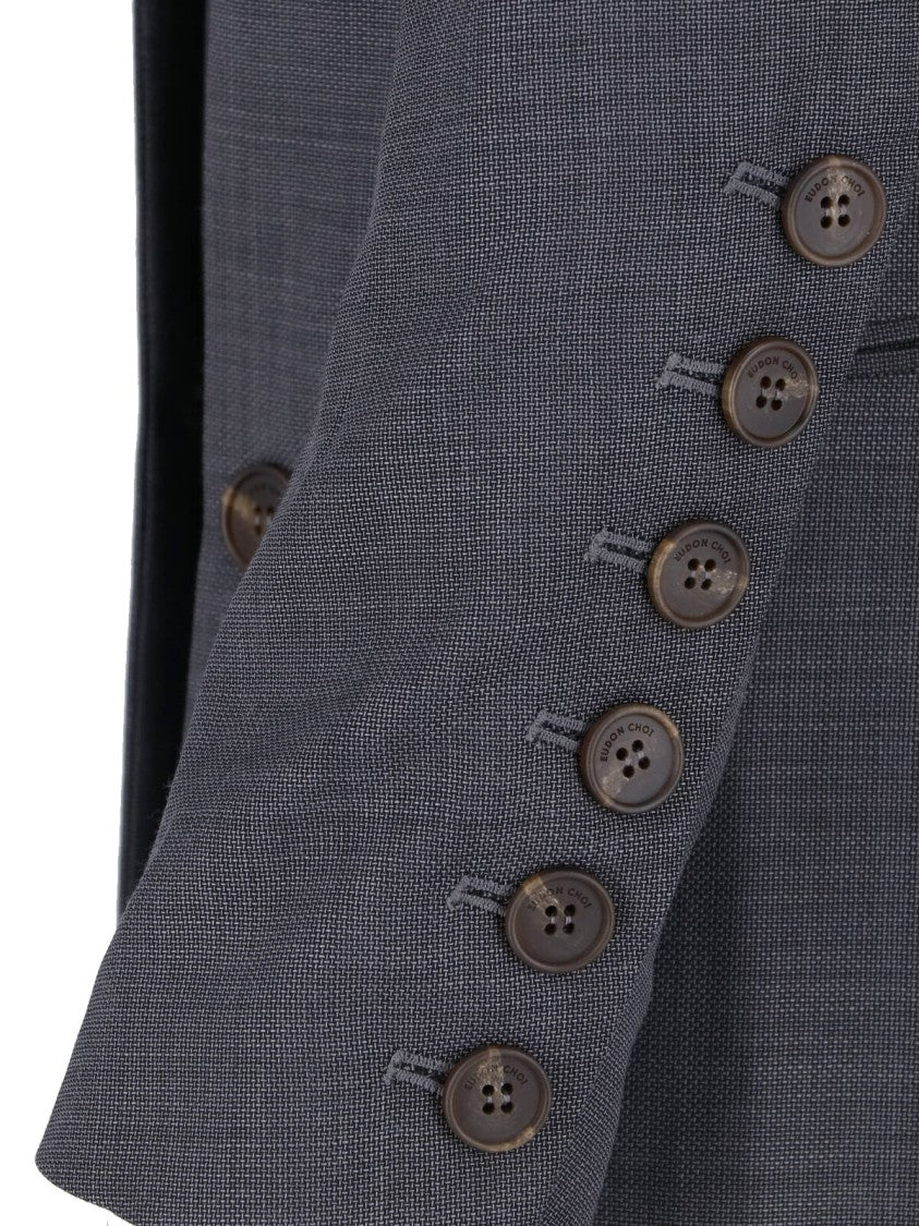 Eudon Choi Grey Beatrice Double-Breasted Wool Blazer