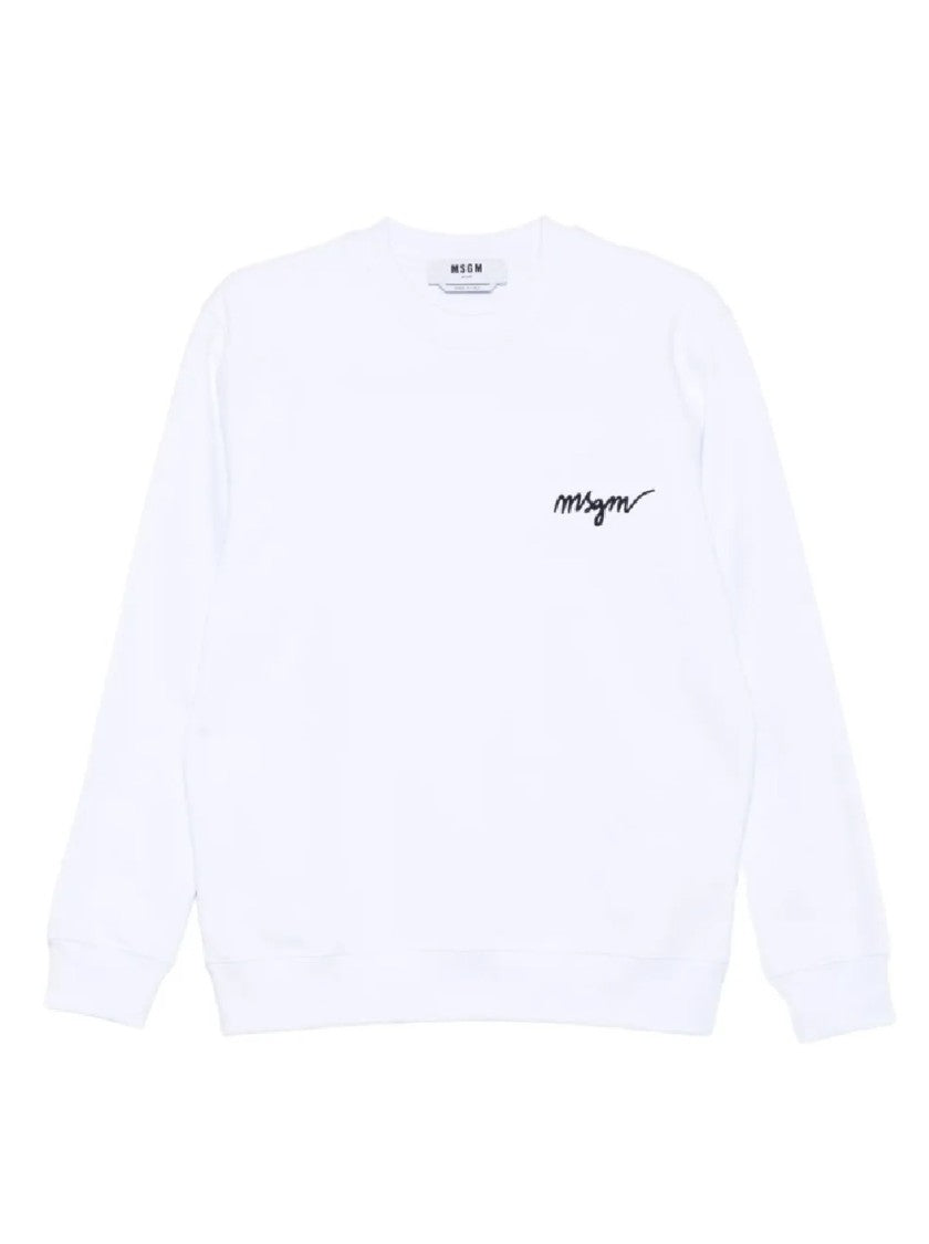 Msgm White Crewneck Sweatshirt With Script Logo