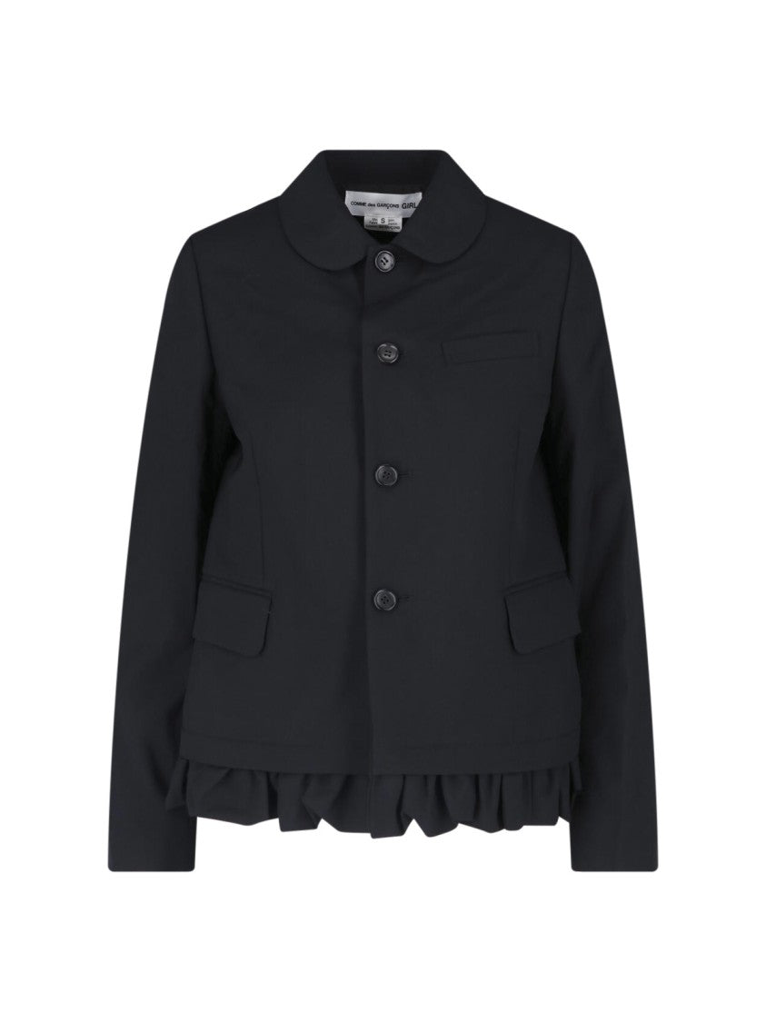 Comme Des Garçons Black Ruffled Trim Rounded Collar Jacket