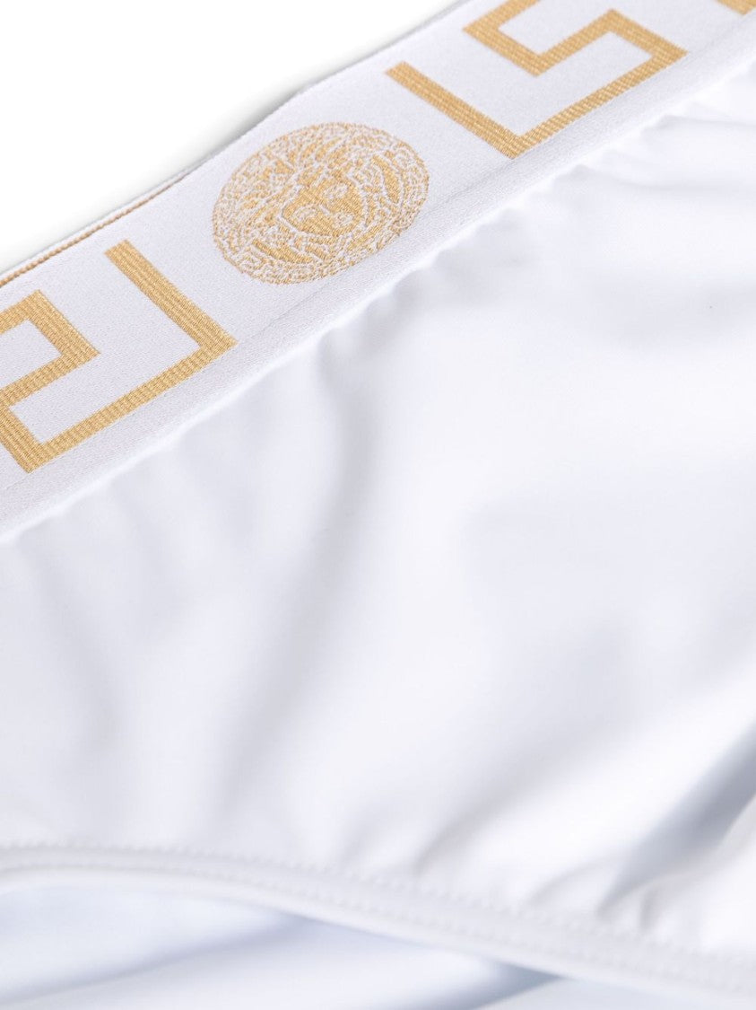 Versace White Swim Briefs With Greca Border And Medusa Motif
