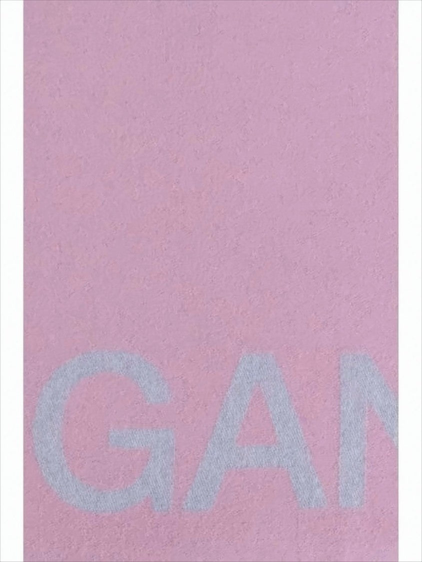 Ganni Pastel Pink Scarf With Light Blue Fringed Edges