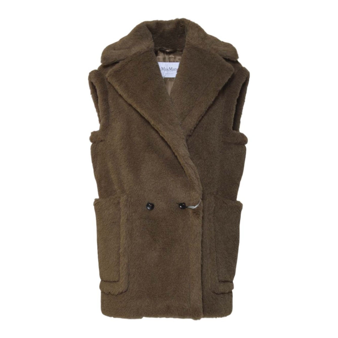 Max Mara Plush Sleeveless Jacket With Wide Lapel
