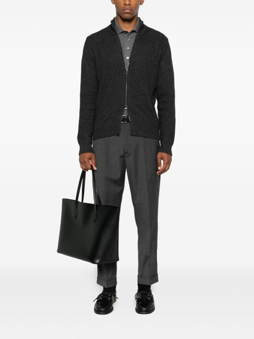 Tom Ford Grey Long-Sleeved Polo Shirt With Classic Collar And Refined Trim