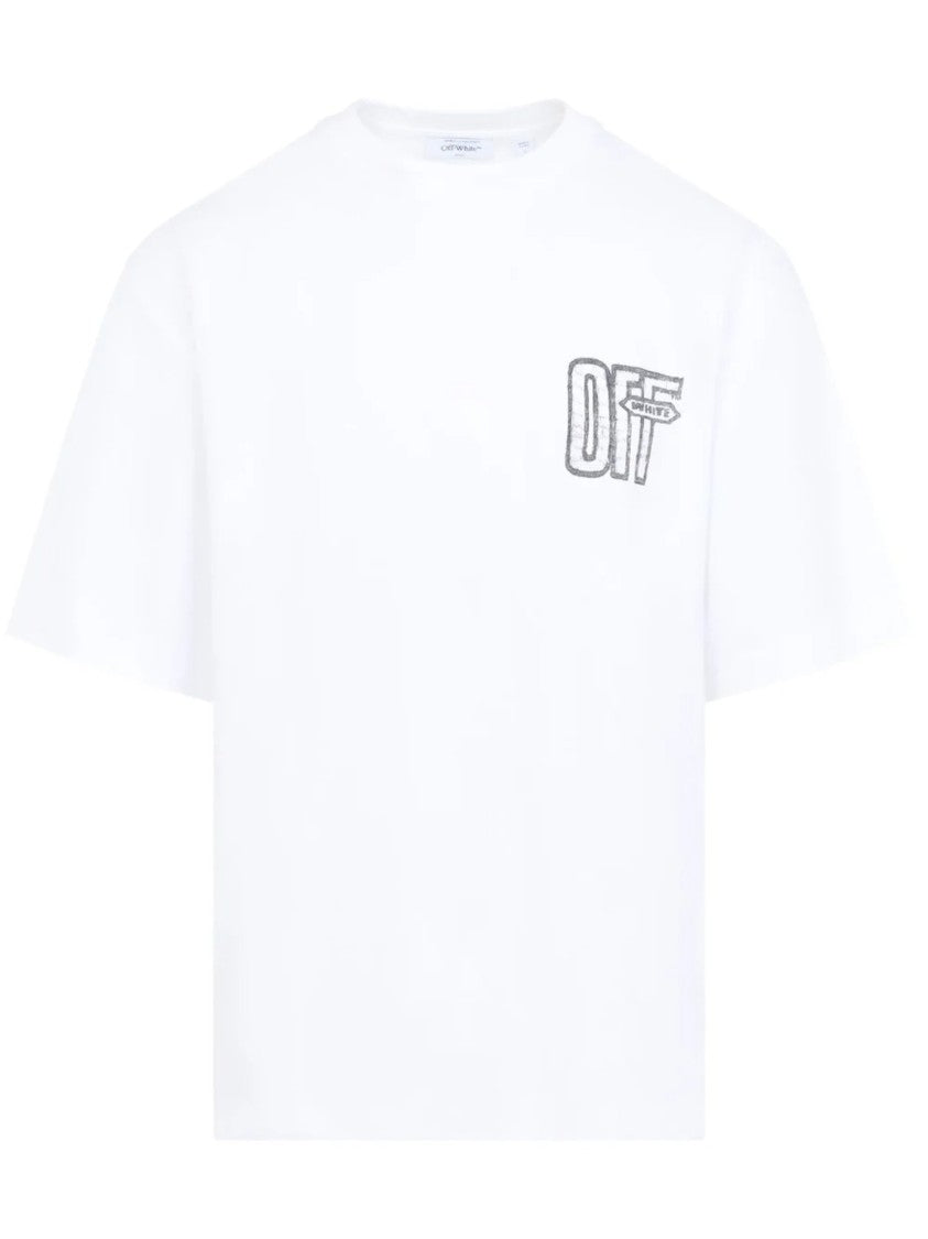 Off-White White Short-Sleeve Tee With Distressed Arrow Graphic