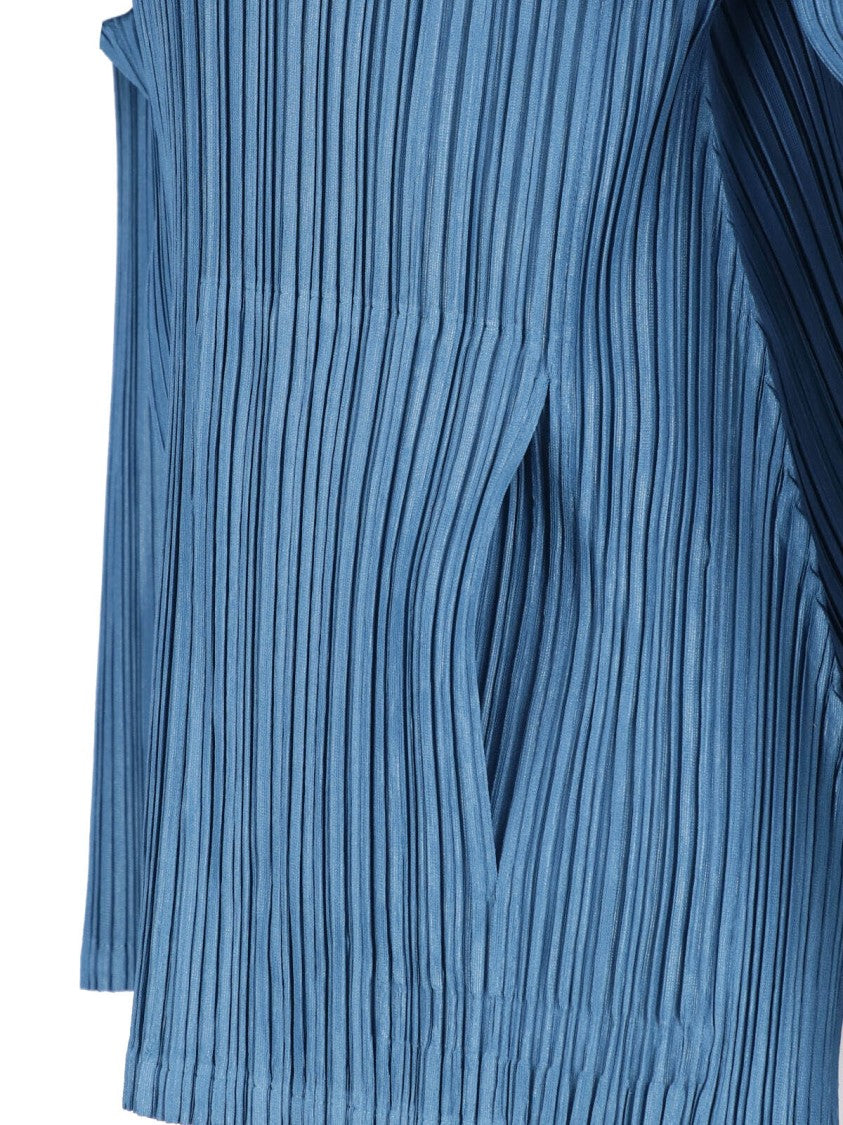 Pleats Please Issey Miyake Blue Pleated V-Neck Long-Sleeve Cardigan