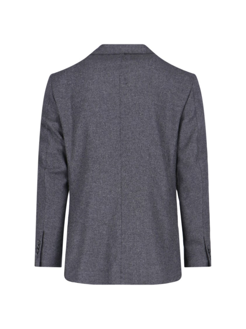 Caruso Grey Double-Breasted Wool-Cashmere Blazer